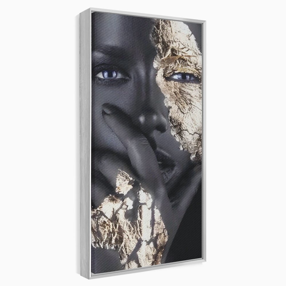 Tablou canvas cu tablou canvas cu portret de femeie, in rama de aluminiu argintiu